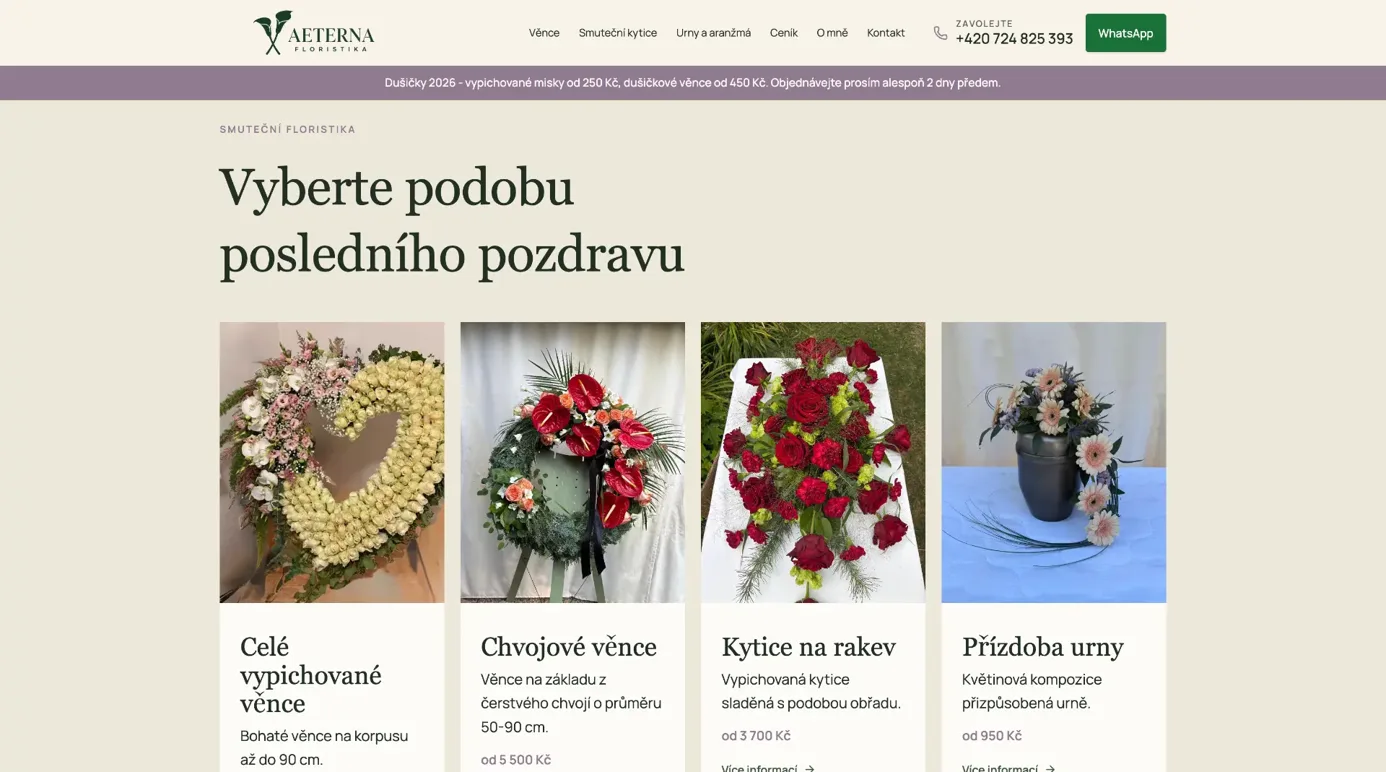 Web Smuteční květy: přehled věnců, kytic na rakev a přízdob urny s cenami