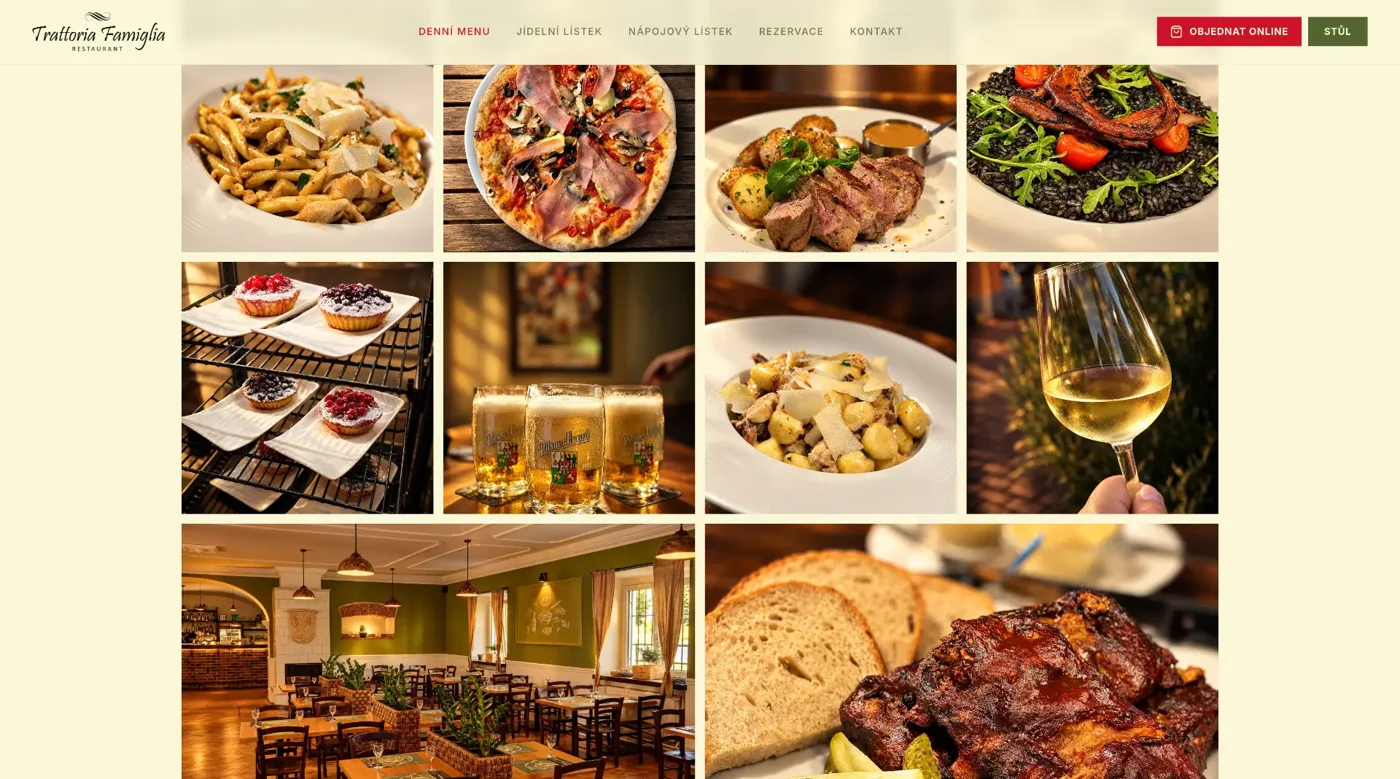 Fotogalerie jídel a interiéru restaurace Trattoria Famiglia na novém webu