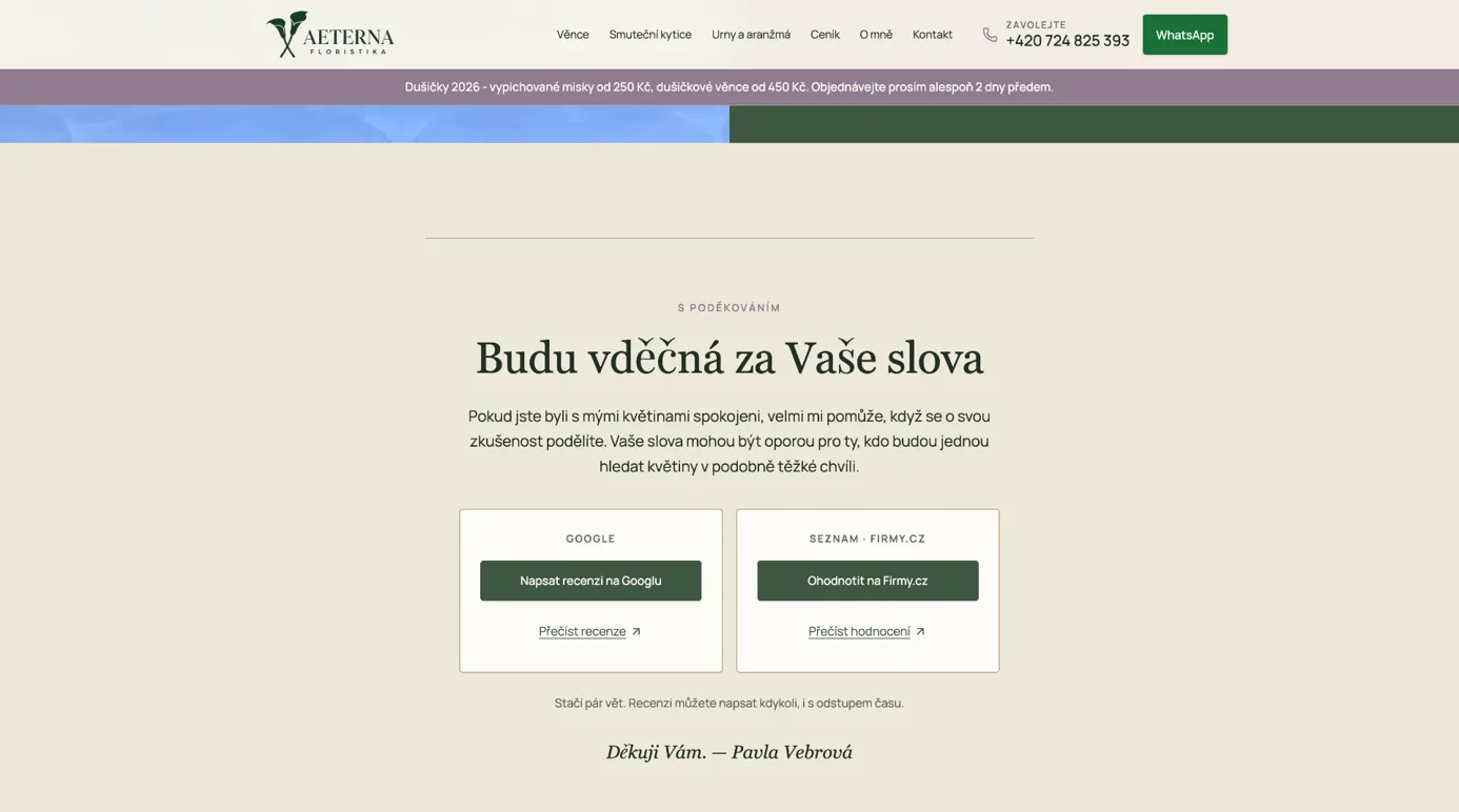 Smuteční květy: odkazy pro přečtení a napsání recenzí na Googlu a Firmy.cz