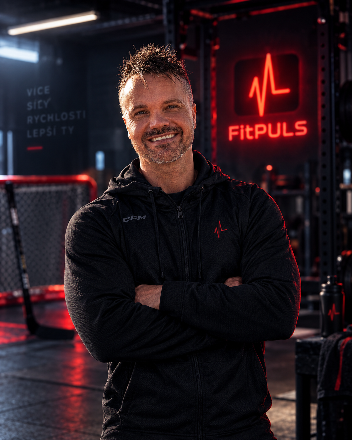 Trenér v posilovně FitPULS v Březiněvsi, součást projektu BrusLee pro inline bruslení a kondici