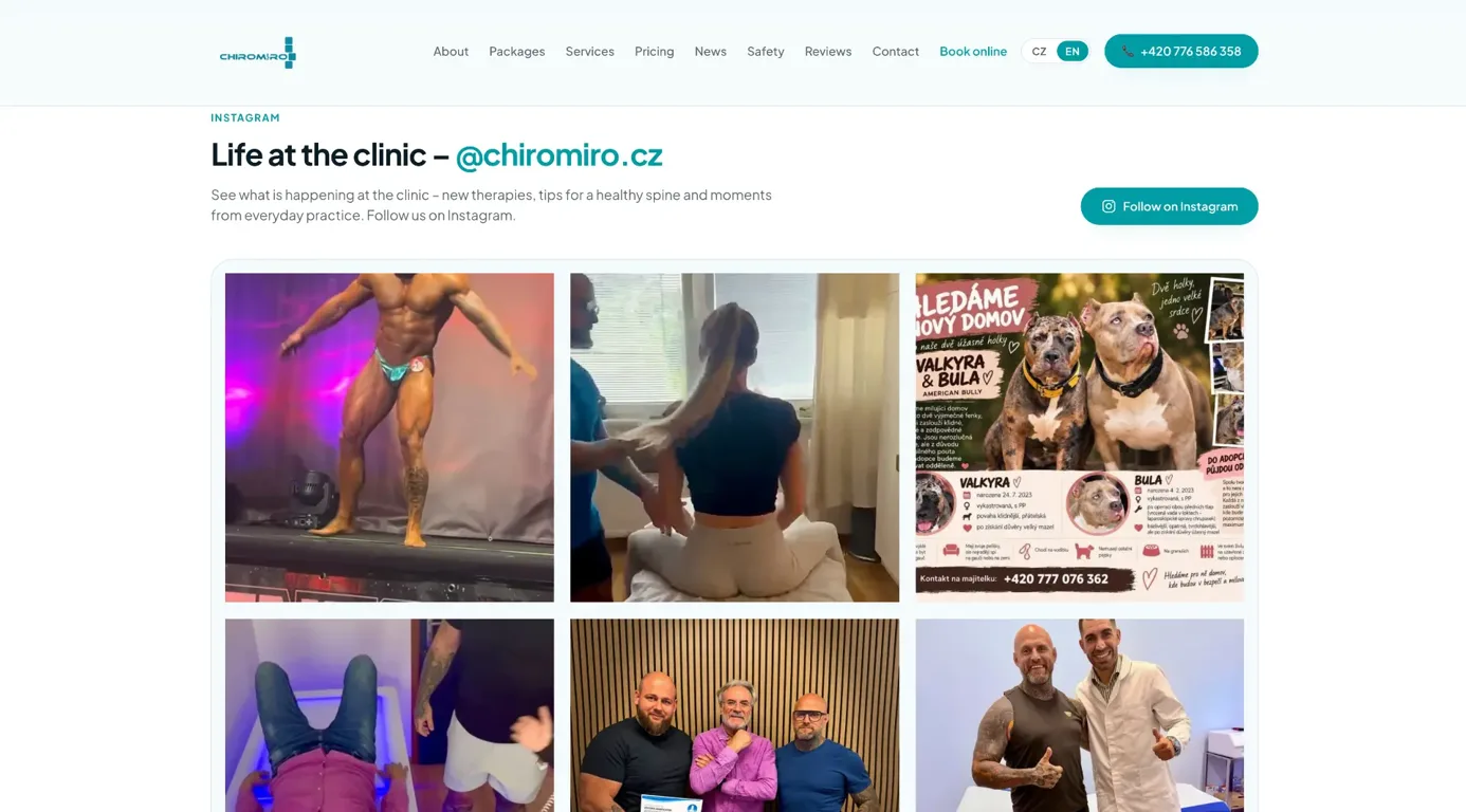 ChiroMiro: propojení webu s Instagramem a životem v ordinaci